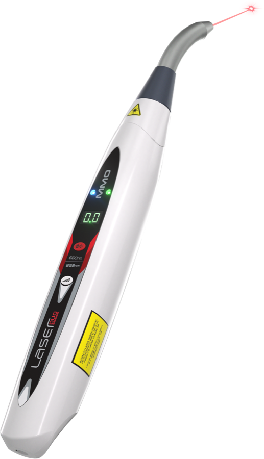 LaserDuo MMOptics em uso, feixe de laser ativo